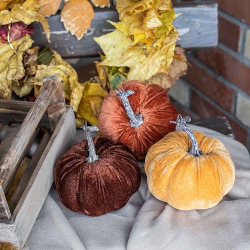 Floristik24 Decoração de abóbora outono laranja marrom flocado Ø12cm 3 unidades