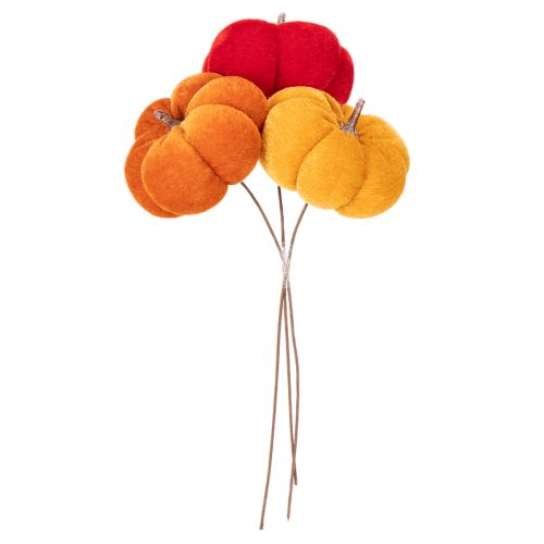 Abóbora decorativa em arame, decoração de outono, veludo, conjunto tricolor, 8 cm, 9 peças | Floristik24.pt
