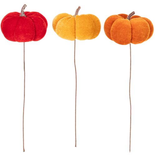Abóbora decorativa em arame, decoração de outono, veludo, conjunto tricolor, 8 cm, 9 peças | Floristik24.pt