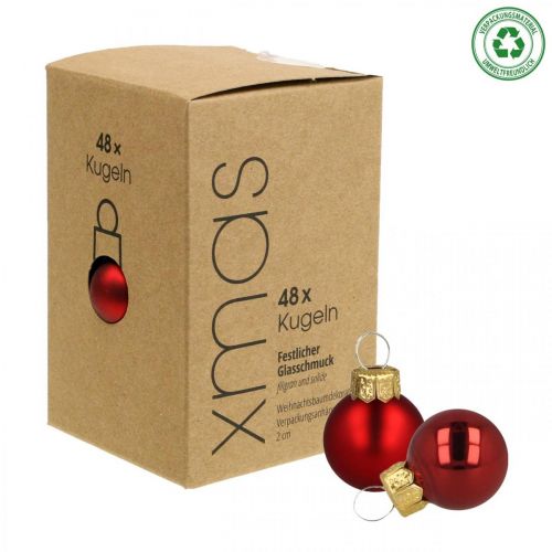 Floristik24 Mini bolas de natal vidro vermelho fosco/brilhante Ø2cm 44 peças