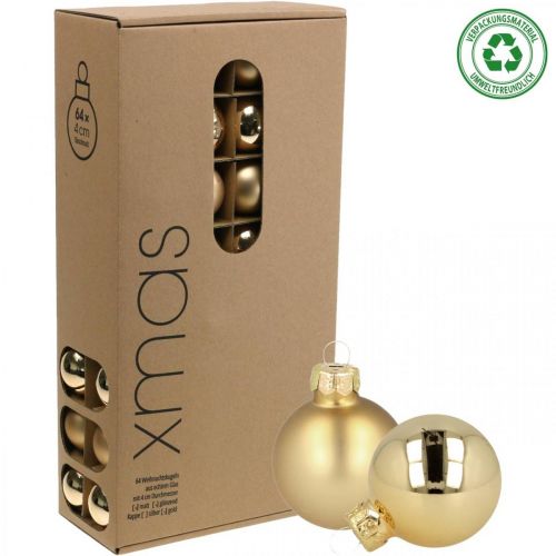 Floristik24 Bolas de Natal vidro bola de vidro dourada mate/brilhante Ø4cm 60 un