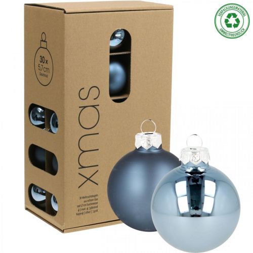 Floristik24 Bolas de natal vidro azul mate brilhante Ø5.5cm 26pcs