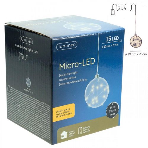Floristik24 Bola LED dentro do temporizador de Ø10cm tingido de 15L branco quente
