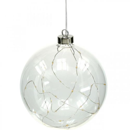 Floristik24 Bola de Natal LED bola Ø10cm 15L dentro do temporizador branco quente