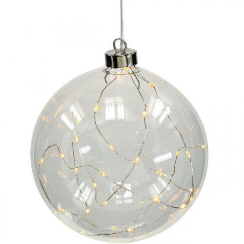 Itens Bola de Natal LED bola Ø10cm 15L dentro do temporizador branco quente