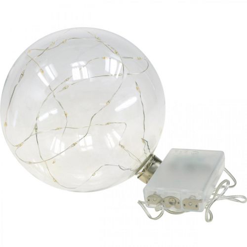 Floristik24 Bola de Natal LED bola Ø15cm 30L dentro do temporizador branco quente