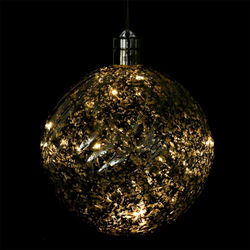 Floristik24 Bola de plástico prata 15cm com 10 led e baterias
