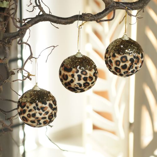 Enfeite de Natal com estampa de leopardo e glitter dourado, 7 cm, conjunto com 3 peças comprar | Floristik24.pt