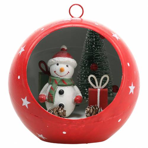 Floristik24 Bola de natal para pendurar boneco de neve e LED vermelho Ø14cm para pilhas