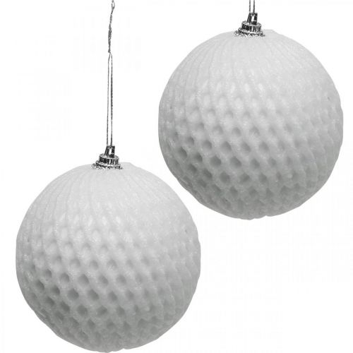 Floristik24 Bola de Natal com padrão de favo de mel branco Bola de árvore de Natal Ø8cm 6 unidades