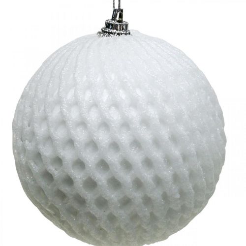 Floristik24 Bola de Natal com padrão de favo de mel branco Bola de árvore de Natal Ø8cm 6 unidades