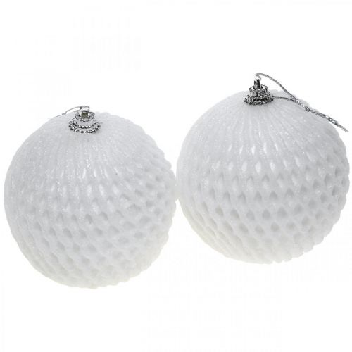 Floristik24 Bola de Natal com padrão de favo de mel branco Bola de árvore de Natal Ø8cm 6 unidades