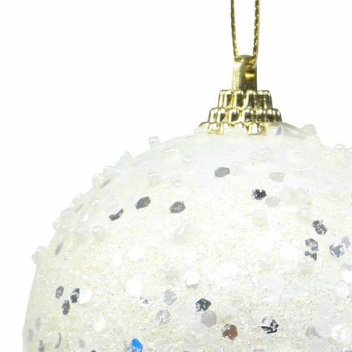 Floristik24 Decorações para árvores de Natal Bola de Natal de espuma com glitter branco Ø8cm 2 unidades