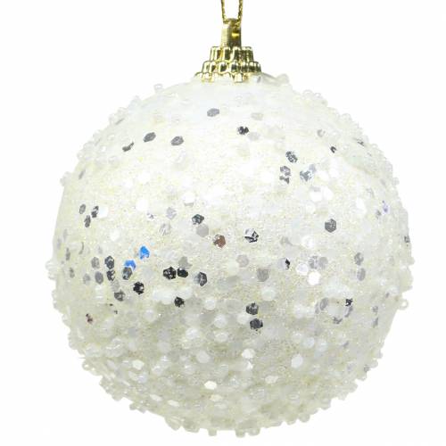 Floristik24 Decorações para árvores de Natal Bola de Natal de espuma com glitter branco Ø8cm 2 unidades