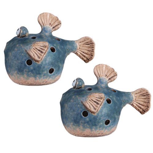 Itens Peixe soprador para peixe decorativo de cerâmica tealight azul 15 cm 2 unidades
