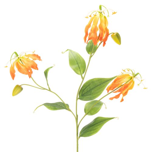Flor artificial Gloriosa laranja com hastes longas para vasos, 80cm, 3 unidades.