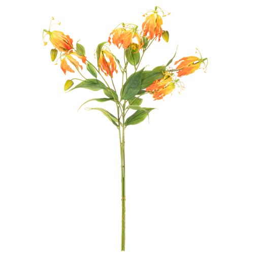 Flor artificial Gloriosa laranja com hastes longas para vasos, 80cm, 3 unidades. | Floristik24.pt