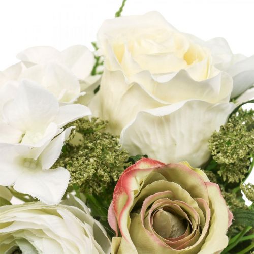 Floristik24 Flores artificiais buquê deco rosas ranúnculo hortênsia H23cm
