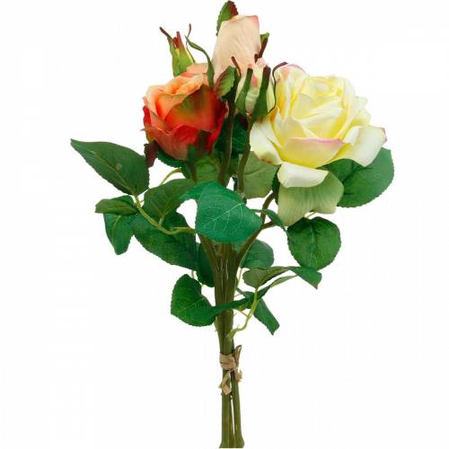 Floristik24 Flores artificiais, buquê de rosas, decorações de mesa, flores de seda, rosas artificiais amarelo-laranja