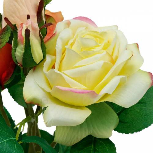 Itens Flores artificiais, buquê de rosas, decorações de mesa, flores de seda, rosas artificiais amarelo-laranja