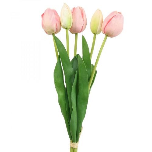 Flores artificiais tulipa rosa, flor de primavera 48 cm pacote de 5