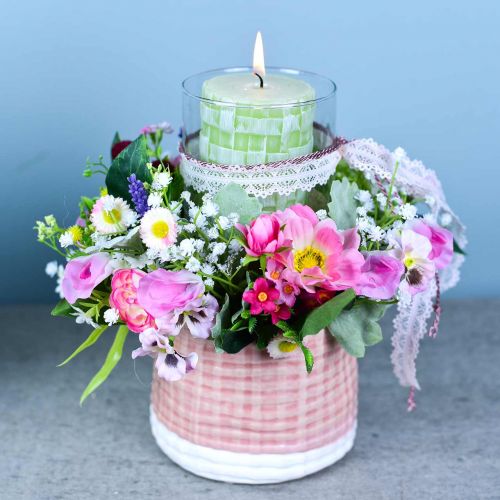 Floristik24 Buquê artificial com ranúnculo e rosa bellis, branco Ø20cm