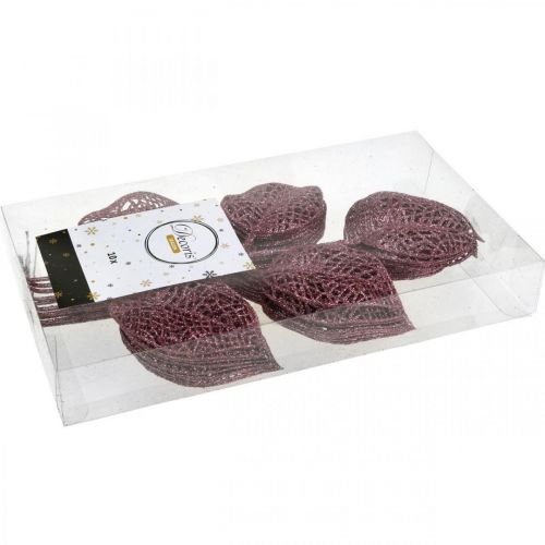 Floristik24 Plantas artificiais, folhas decorativas, ramos artificiais glitter rosa C36cm 10 un