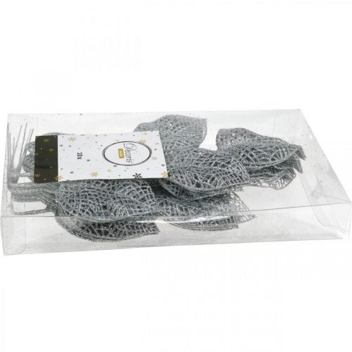 Floristik24 Plantas artificiais, decoração de galhos, folhas decorativas glitter prateado L36cm 10 un