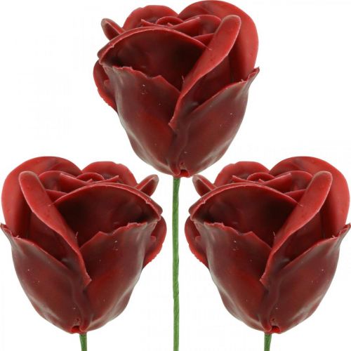 Floristik24 Rosas artificiais Rosas de cera Bordeaux cera de rosas decorativas Ø6cm 18 un