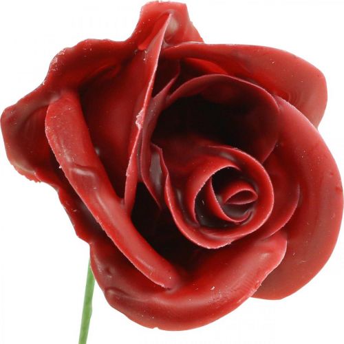 Floristik24 Rosas artificiais Rosas de cera Bordeaux cera de rosas decorativas Ø6cm 18 un