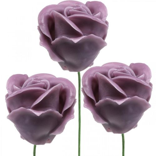 Floristik24 Rosas artificiais cera lilás rosas deco cera rosas Ø6cm 18 peças