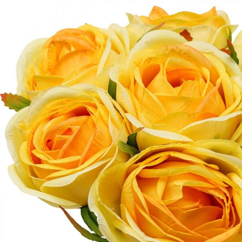 Floristik24 Rosas Artificiais Rosas Artificiais Amarelas Flores De Seda 28 cm 7 unidades