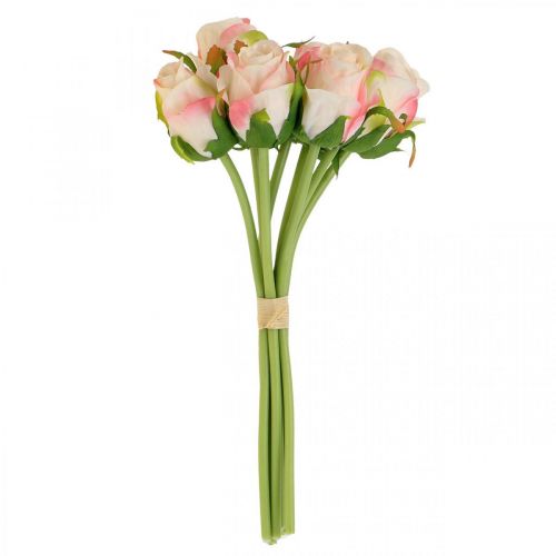 Floristik24 Rosas artificiais rosas artificiais rosa damasco 28 cm cacho 9 unidades