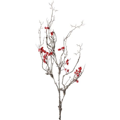 Galho artificial longo com neve e bagas vermelhas 130cm