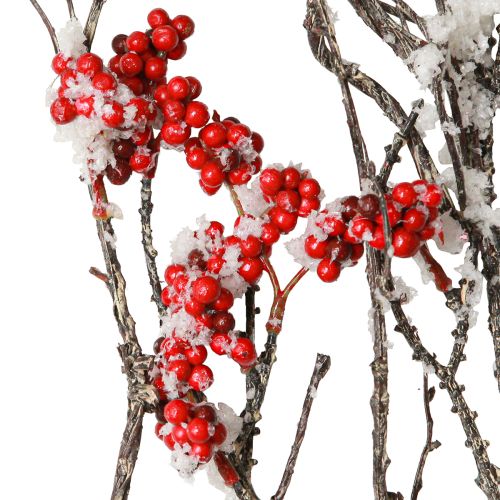 Itens Galho artificial longo com neve e bagas vermelhas 130cm