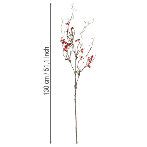 Itens Galho artificial longo com neve e bagas vermelhas 130cm