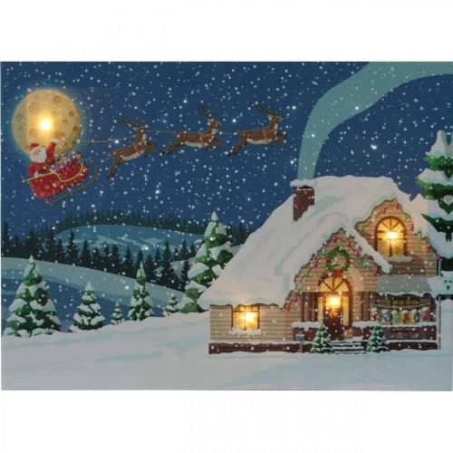 Itens Quadro LED Natal Papai Noel com trenó Quadro LED de parede 38x28cm