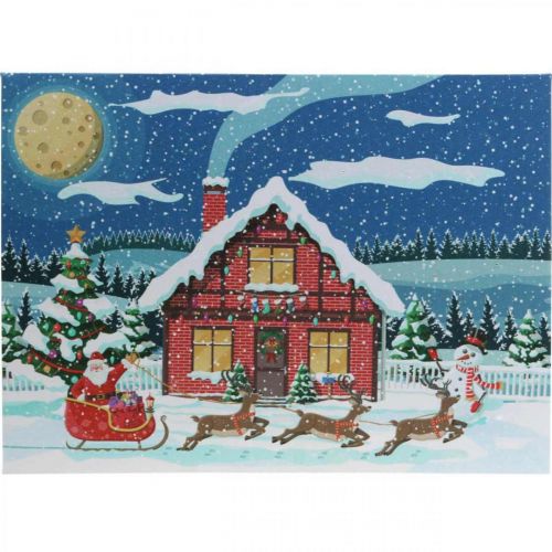 Itens Quadro LED Natal Papai Noel com boneco de neve mural LED 38x28cm