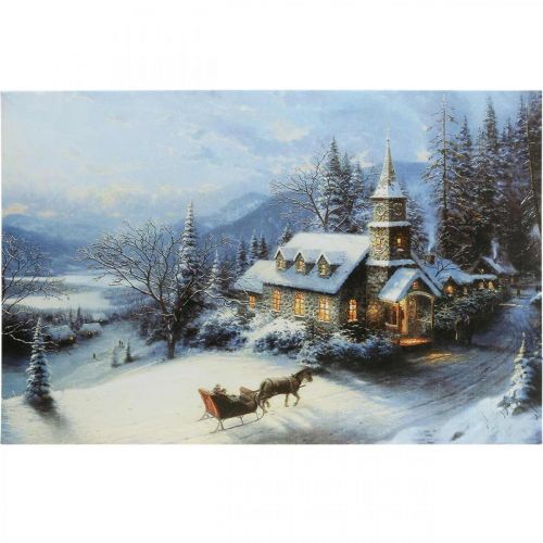 Floristik24 Quadro de LED Paisagem de inverno de Natal com igreja mural de LED 58x38cm