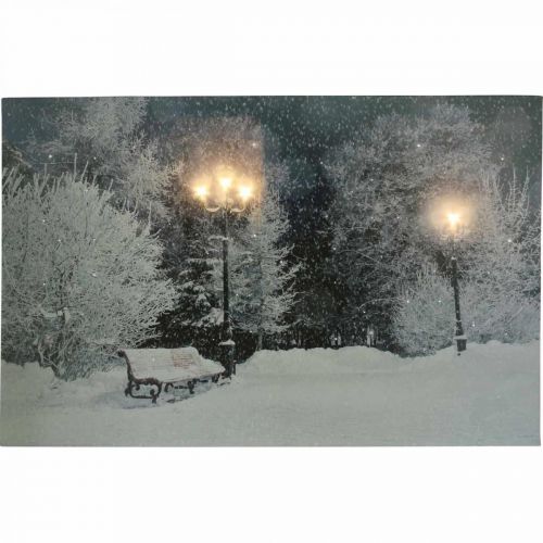 Foto LED paisagem de inverno de Natal com banco de parque mural LED 58x38cm