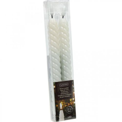 Floristik24 Velas LED com temporizador branco cera real para bateria 25 cm 2 peças