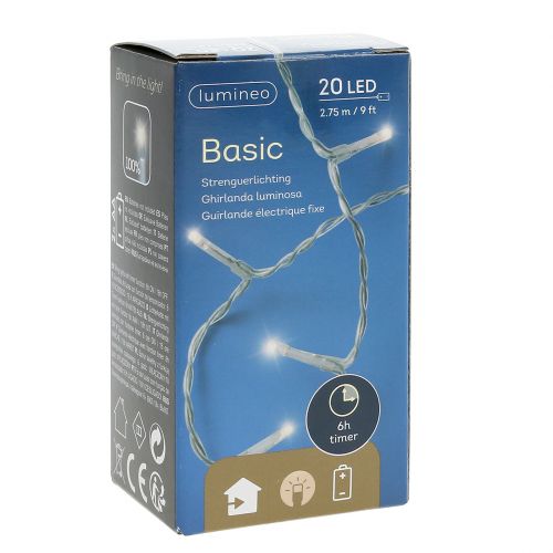 Floristik24 Luzes LED de fada branco quente com temporizador 20 275 cm