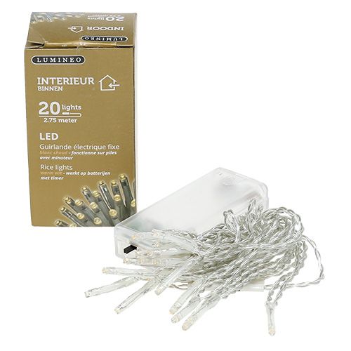 Floristik24 Corrente leve LED 20er 275cm com bateria branca quente