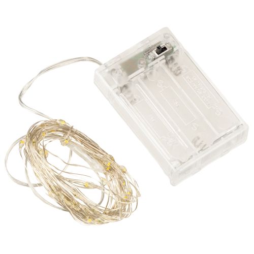 Itens Cordão de luzes LED, 50 lâmpadas, funciona a bateria, 5 m, branco quente