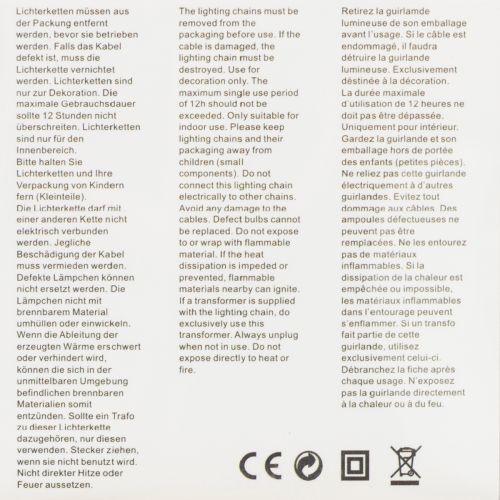 Itens Cordão de luzes LED, 50 lâmpadas, funciona a bateria, 5 m, branco quente