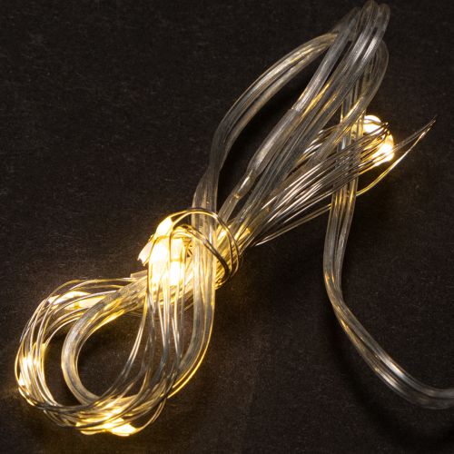Cordão de luzes LED a bateria para uso interno, branco quente, 10 LEDs, 1 m de comprimento, 6 unidades.
