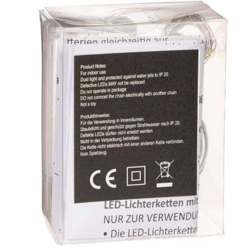 Cordão de luzes LED a bateria para uso interno, branco quente, 10 LEDs, 1 m de comprimento, 6 unidades. | Floristik24.pt