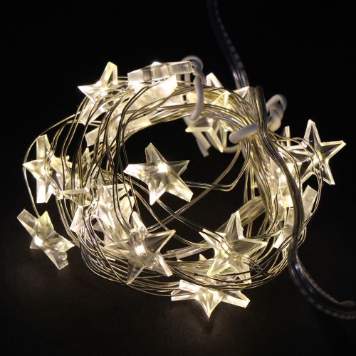 Luzes de fadas LED estrelas 20 micro LEDs branco quente temporizador 6 peças
