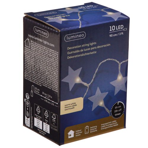 Itens Luzes de fadas LED estrelas com temporizador 10 LED branco quente 90cm