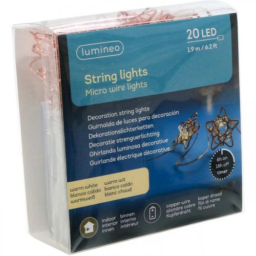 Itens Cadeia de luz LED estrela micro LED timer dentro de cobre 1,90m